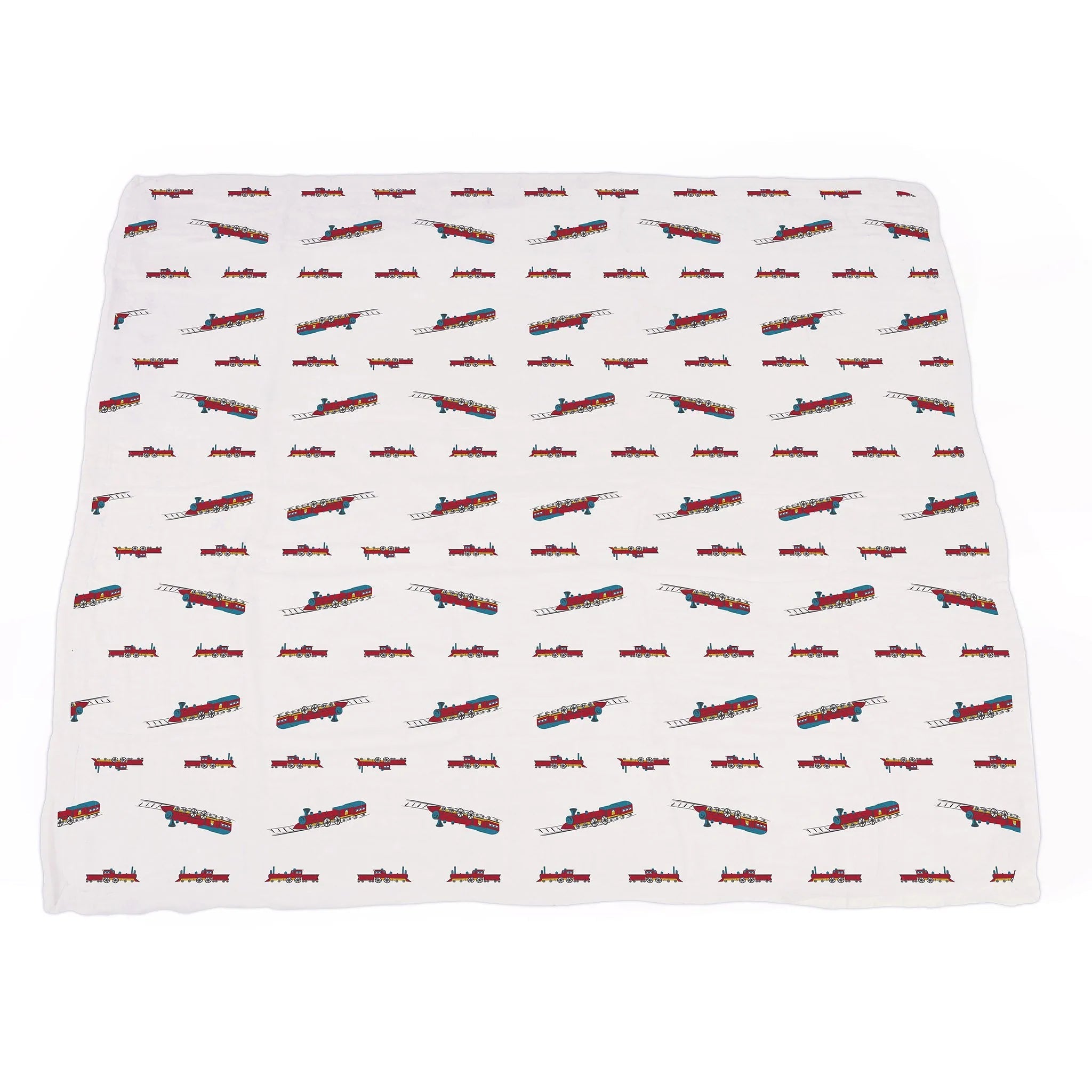 Vintage Steam Trains and Blue Stripe Bamboo Muslin Newcastle Blanket